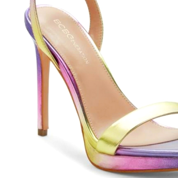 NWT Rainbow Metallic Heeled Sandals Holo Shimmer Rainbow Heels Stilettos - Picture 13 of 15